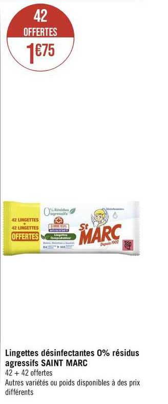 lingettes désinfectantes 0% résidus agressifs saint marc