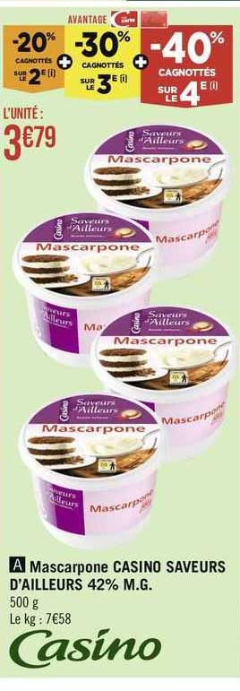mascarpone casino saveurs d'ailleurs 42% m.g.