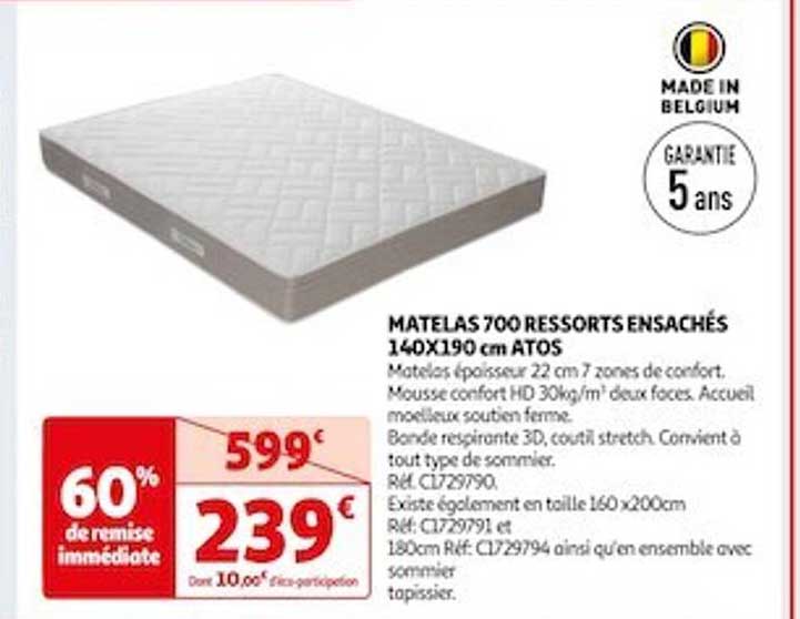 matelas 700 ressorts ensachés 140 x 190 cm atos