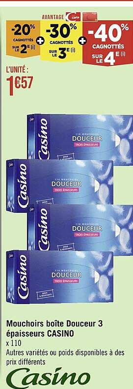 mouchoirs boîte douceur 3 épaisseurs casino