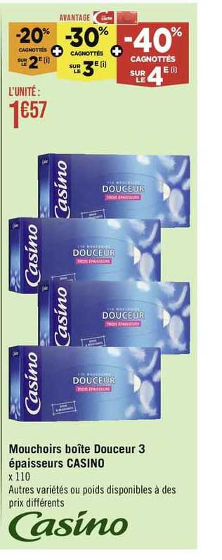 mouchoirs boîte douceur 3 épaisseurs casino