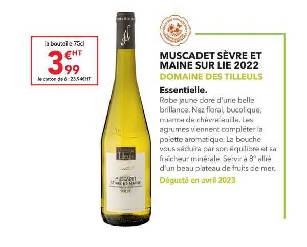 muscadet sèvre et maine sur lie 2022 domaine des tilleuls