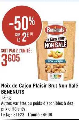 noix de cajou plaisir brut non salé bénénuts