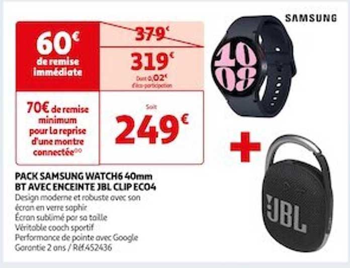 pack samsung watch6 40mm bt avec enceinte jbl clip eco4