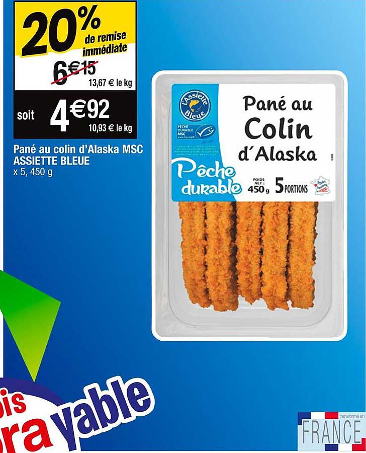 Pané Au Colin D'alaska Msc Assiette Bleu