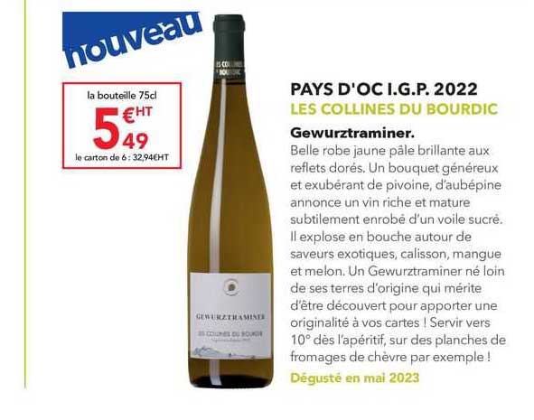 pays d'oc igp 2022 les collines du bourdic gewurztraminer