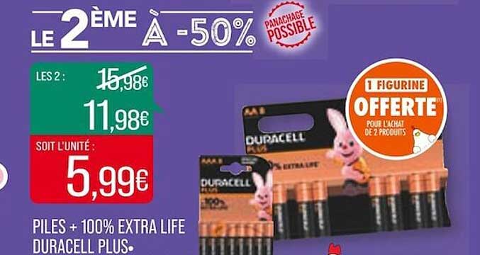 Piles + 100% Extra Life Duracell Plus