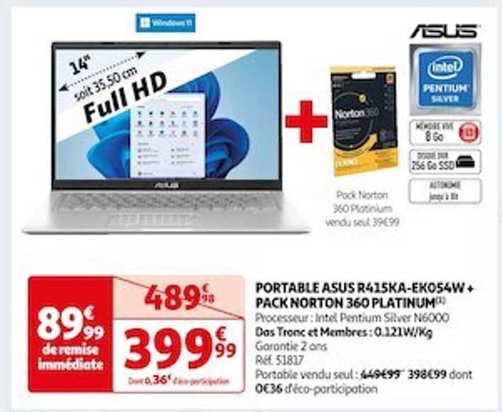 portable asus r415ka-eko54w + pack norton 360 platinum