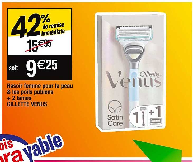 rasoir femme pour la peau & les poils pubiens + 2 lames gillette venus