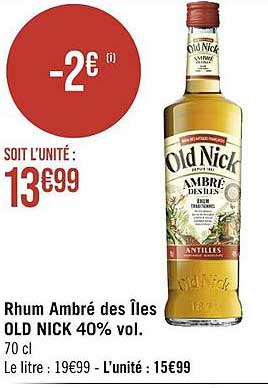 rhum ambré des îles old nick 40% vol.