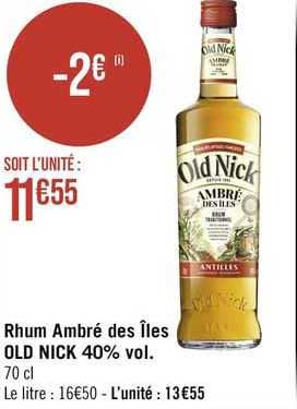rhum ambré des îles old nick 40% vol.