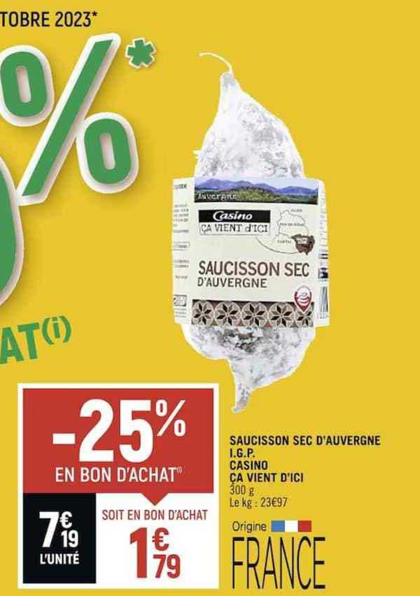 saucisson sec d'auvergne i.g.p. casino ça vient d'ici
