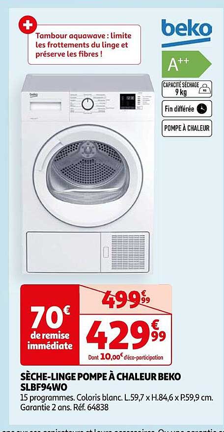 sèche-linge pompe à chaleur beko slbf94wo