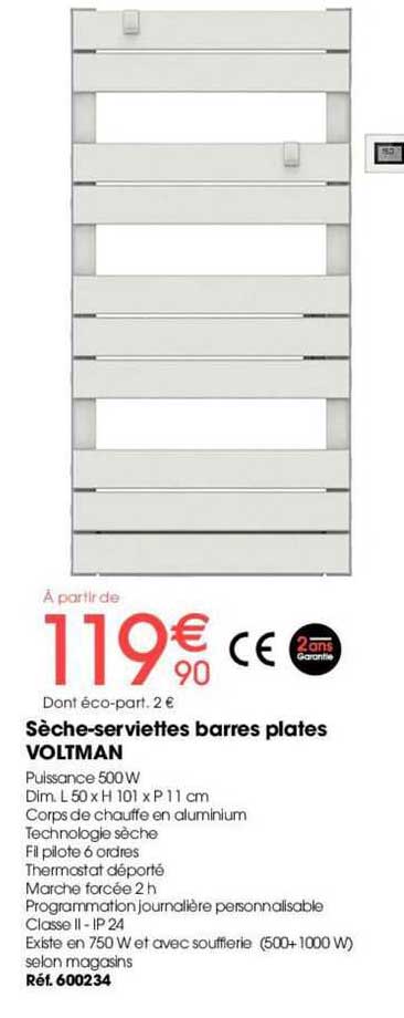 sèche-serviettes barres plates voltman