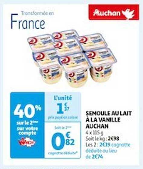 Semoule Au Lait à La Vanille Auchan