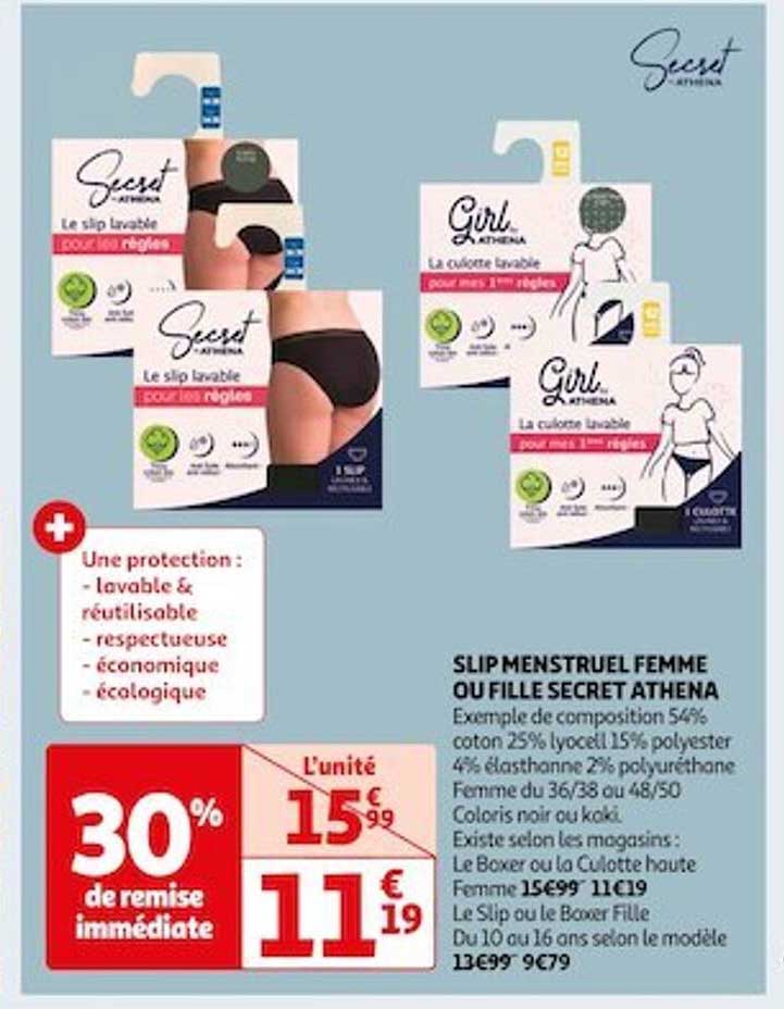 slip menstruel femme ou fille secret athena