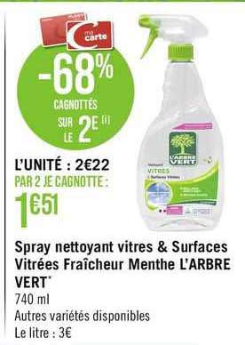 spray nettoyant vitres & surfaces vitrées fraîcheur menthe l'arbre vert