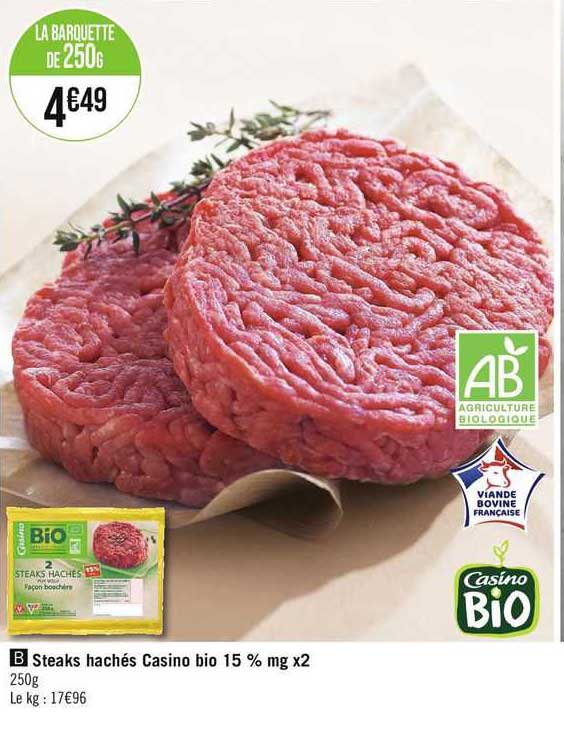 Steaks Hachés Casino Bio 15% Mg X2