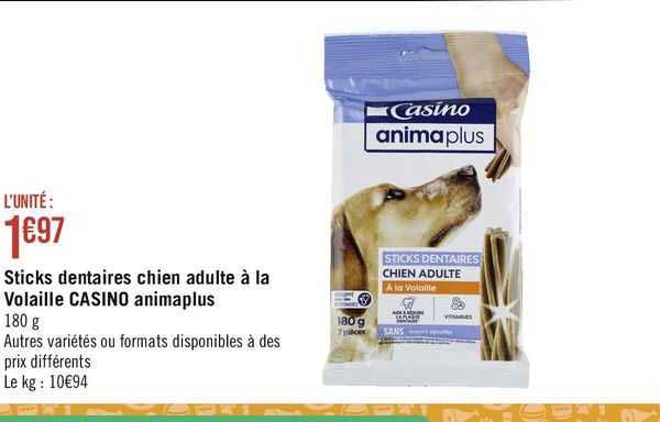 sticks dentaires chien adulte à la volaille casino animaplus