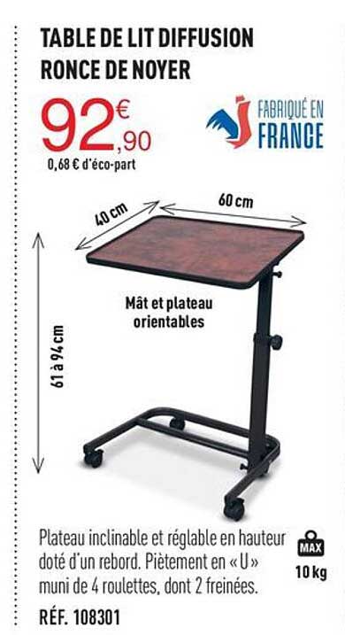 table de lit diffusion ronce de noyer