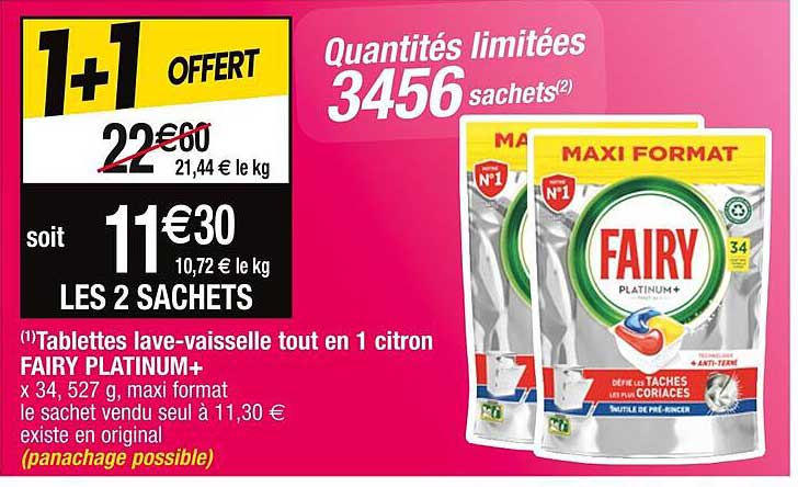 tablettes lave-vaisselle tout en 1 citron fairy platinum+