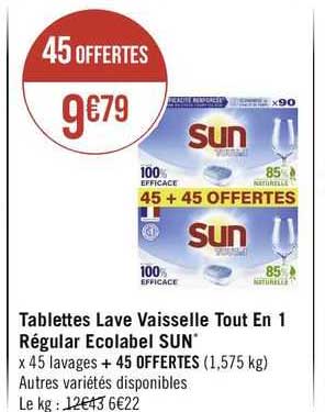 tablettes lave vaisselle tout en 1 régular écolabel sun