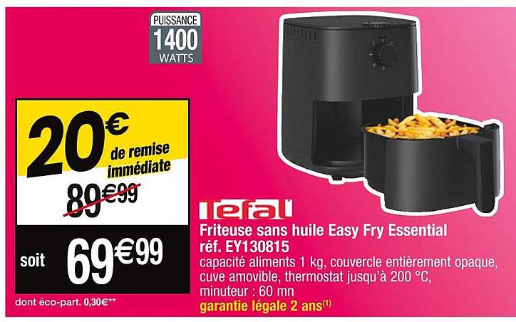 tefal friteuse sans huile easy fry essential réf. ey130815