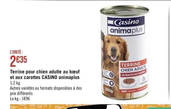 Terrine Pour Chien Adulte Au Bœuf Et Aux Carottes Casino Animaplus
