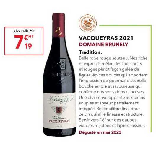 vacqueyras 2021 domaine brunely tradition