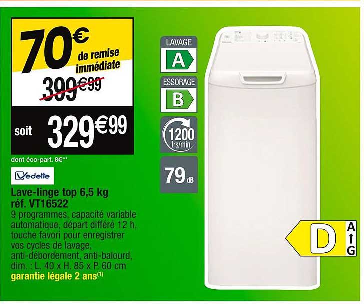 vedette lave-linge top  réf. vt16522