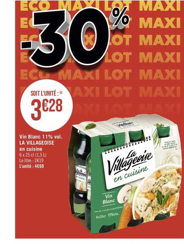 vin blanc 11% vol. la villageoise en cuisine