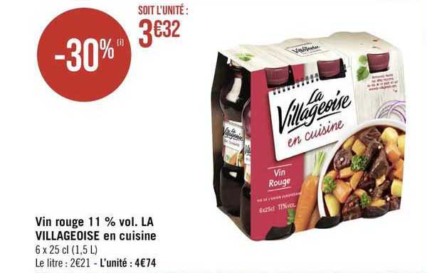 vin rouge 11% vol. la villageoise en cuisine