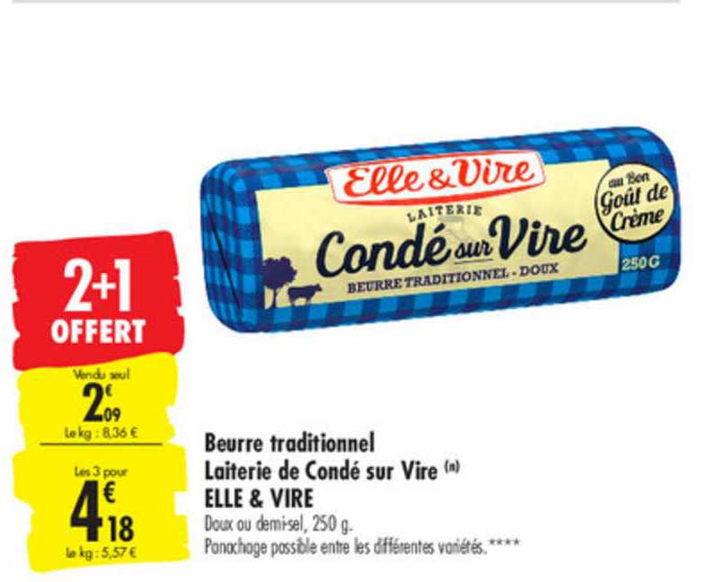 beurre traditionnel laiterie de condé sur vire elle&vire 2+1 offert
