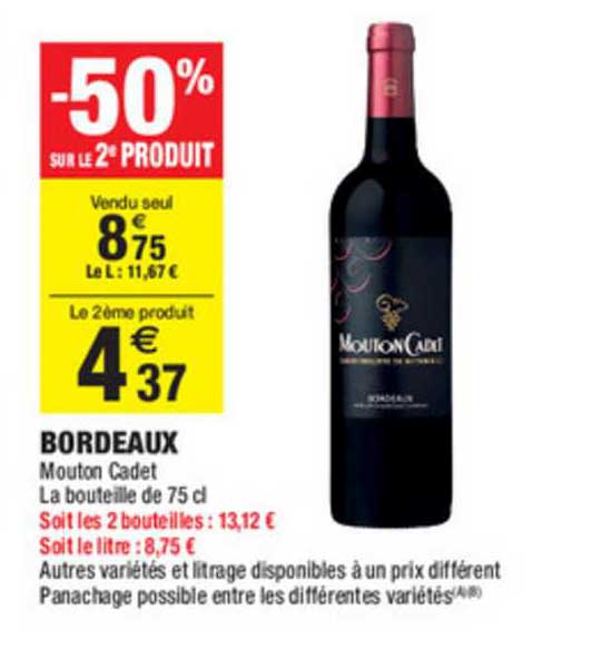 bordeaux mouton cadet -50% sur le 2ème produit