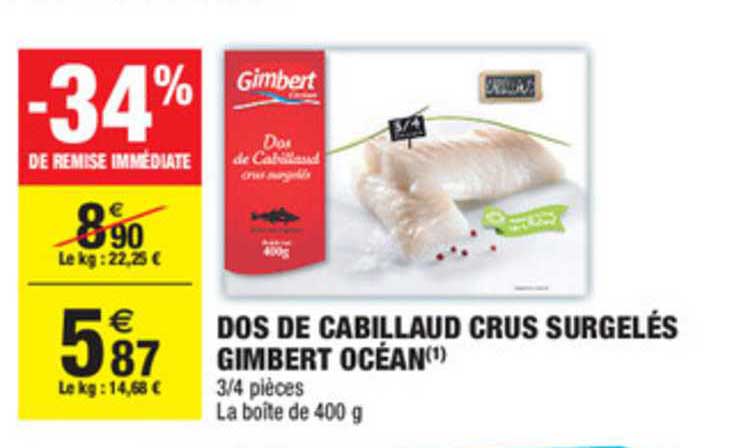 dos de cabillaud crus surgelés gimbert océan -34% de remise immédiate