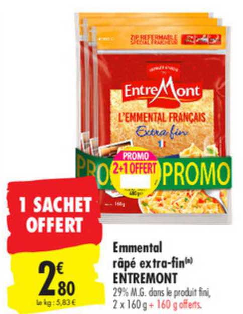 Emmental Râpé Extra Fin Entremont 1 Sachet Offert