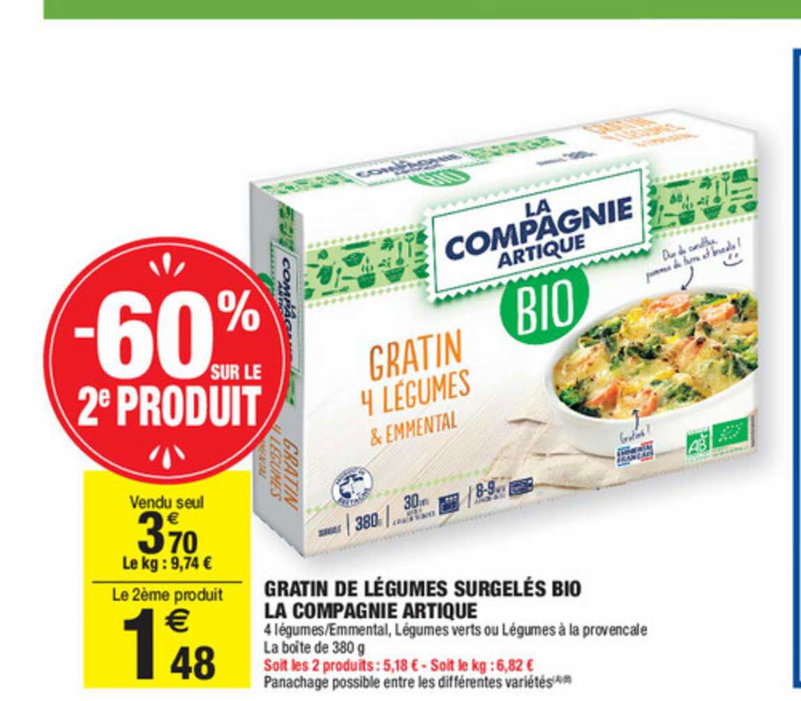 gratin de légumes surgelés bio la compagnie artique -60% sur le 2ème produit
