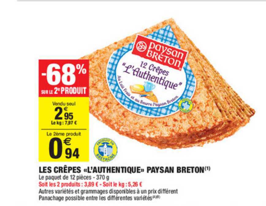 les crêpes l'authentique paysan breton -68% sur le 2ème produit