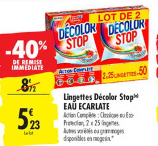 Lingettes Décolor Stop Eau écarlate -40% De Remise Immédiate