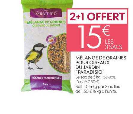 mélange de graines pour oiseaux du jardin paradiso 2+1 offert