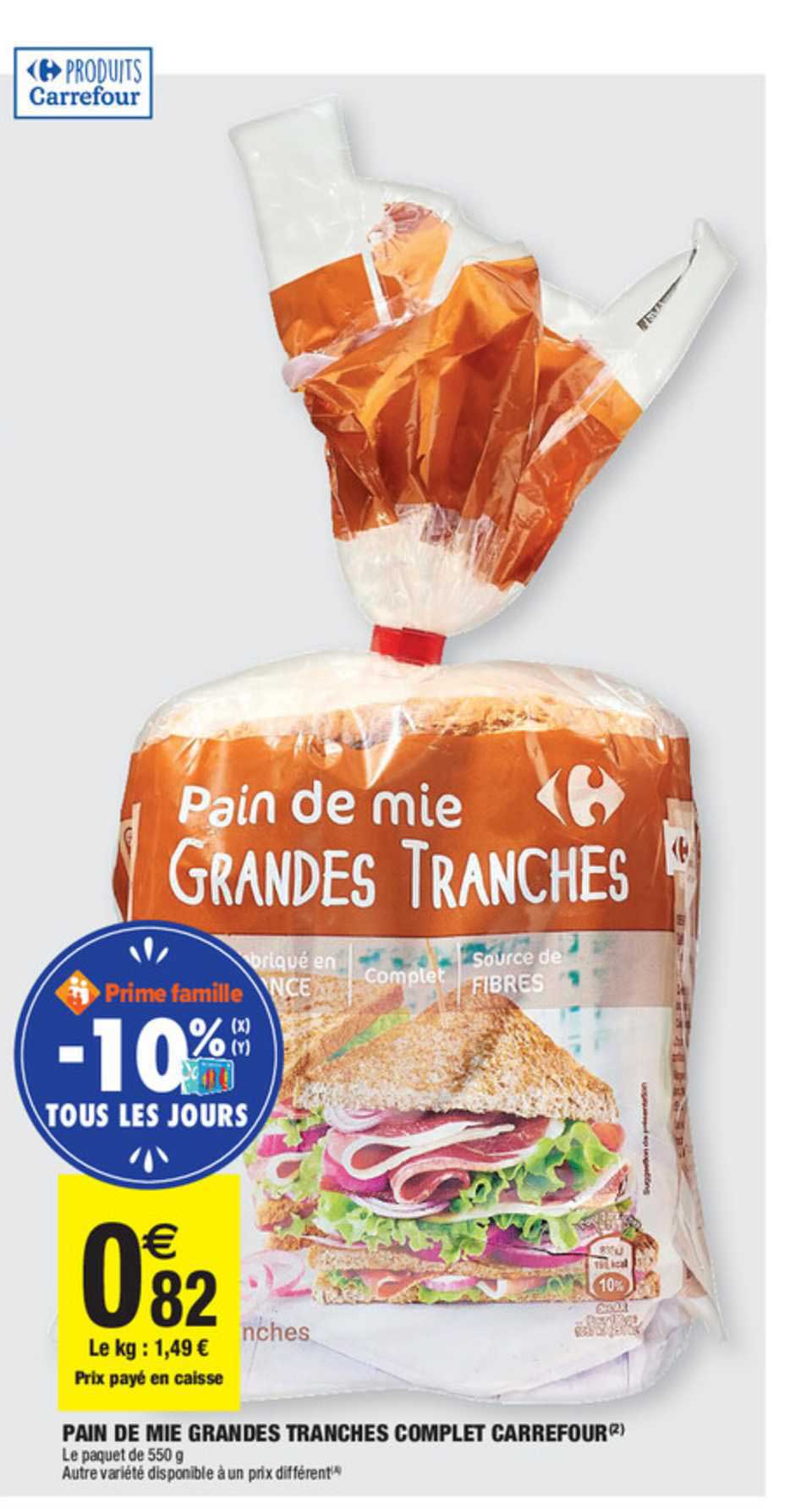 pain de mie grandes tranches complet carrefour