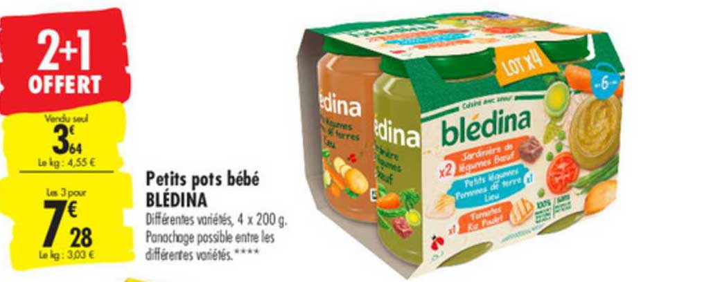 petits pots bébé blédina 2+1 offert