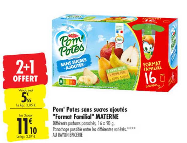 pom'potes sans sucres ajoutés "format familial" materne 2+1 offert