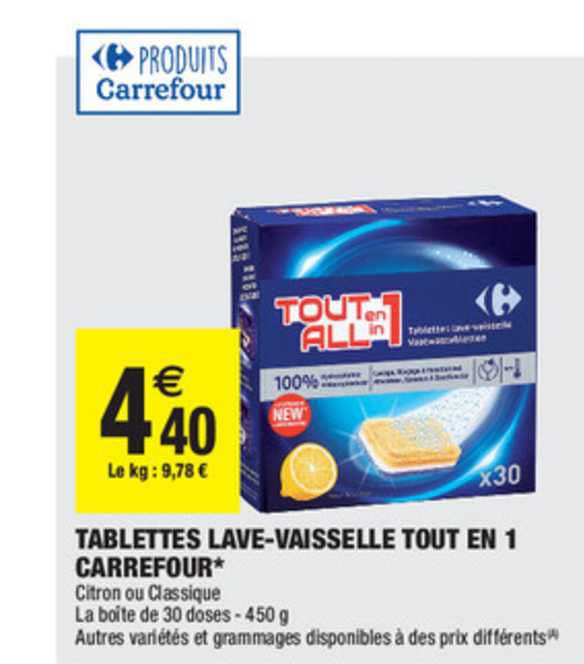 tablettes lave vaisselle tout en 1 carrefour