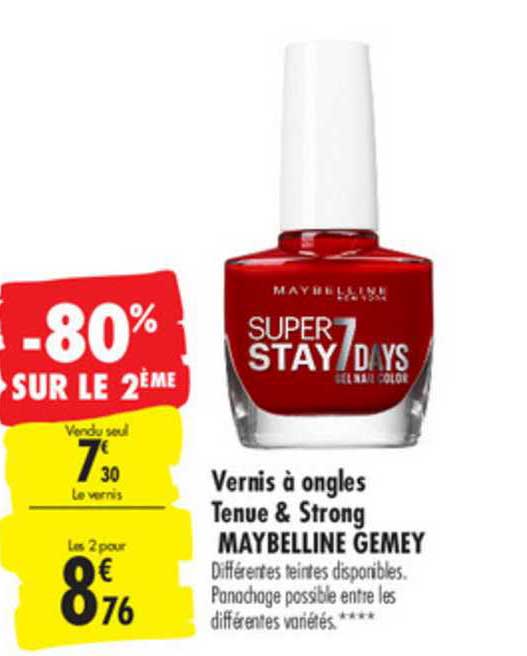 vernis à ongles tenue&strong maybelline gemey -80% sur le 2ème