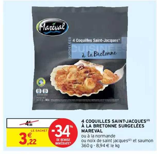4 coquilles saint-jacques à la bretonne surgelées mareval