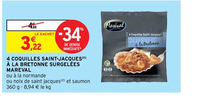 4 coquilles saint-jacques à la bretonne surgelées mareval