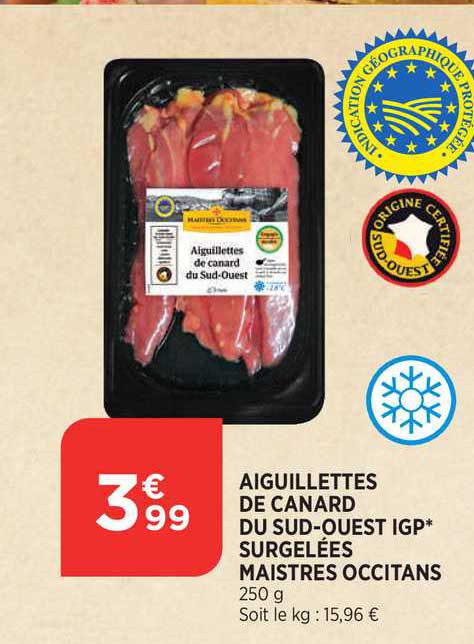 aiguillettes de canard du sud-ouest igp surgelées maistres occitans