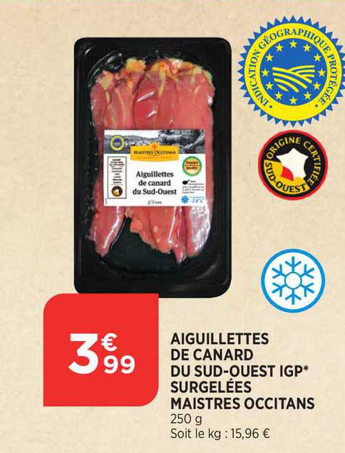aiguillettes de canard du sud-ouest igp surgelées maistres occitans