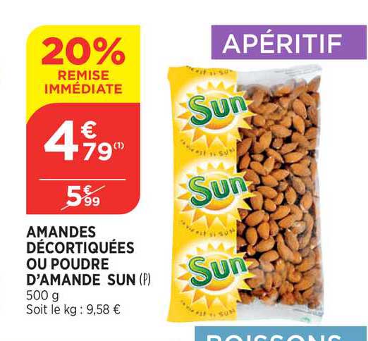 amandes décortiquées ou poudre d'amande sun